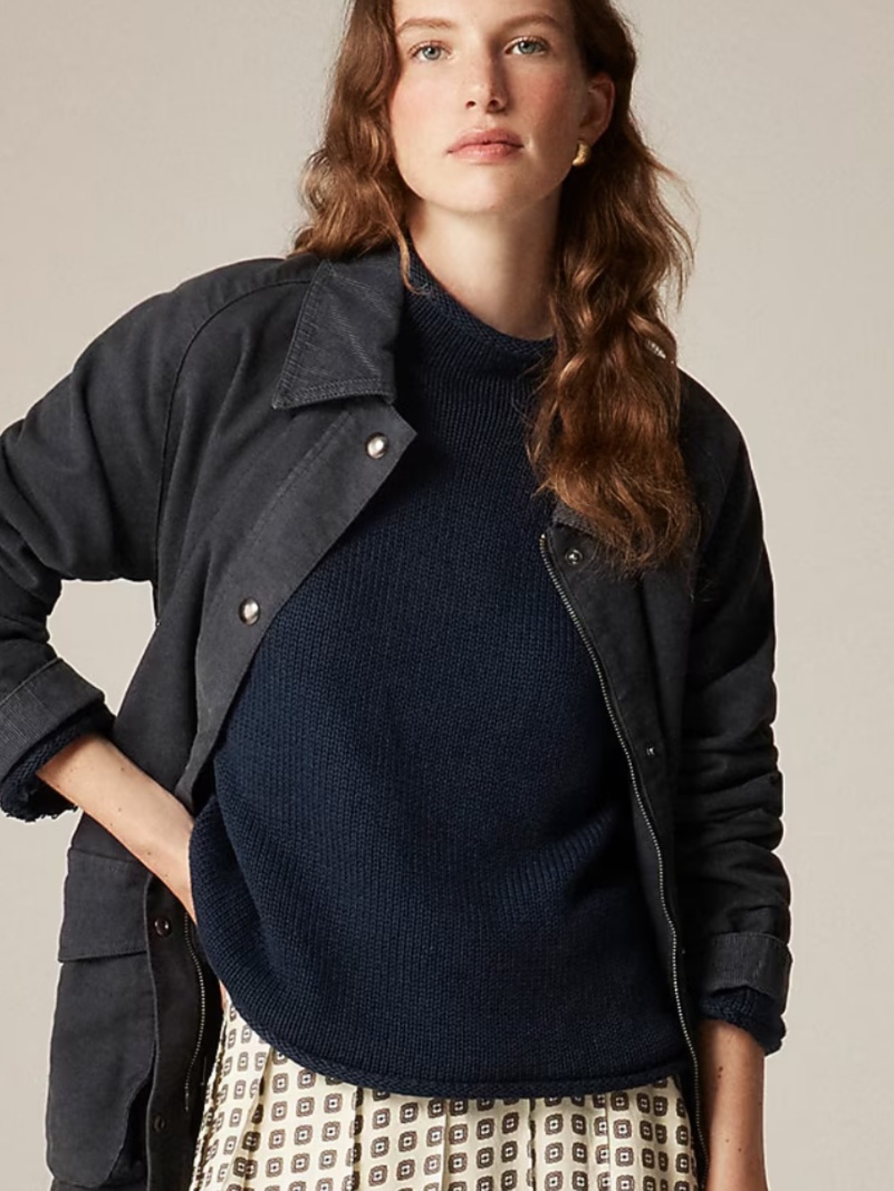J. Crew Navy Cotton Rollneck Crewneck Sweater - Picture 2 of 5